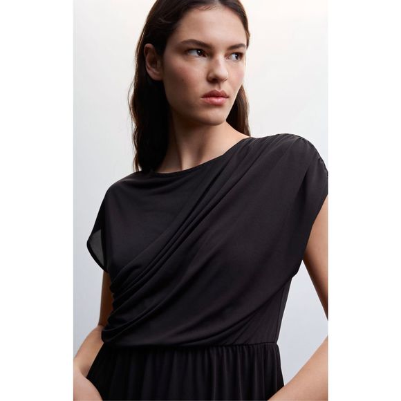 Mango Draped Detail Dress Black Size M - Picture 5 of 10